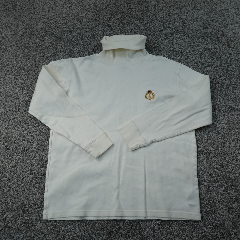 VTG Ralph Lauren Shirt Womens PS Ivory Turtleneck Sweater Embroidered Crest USA